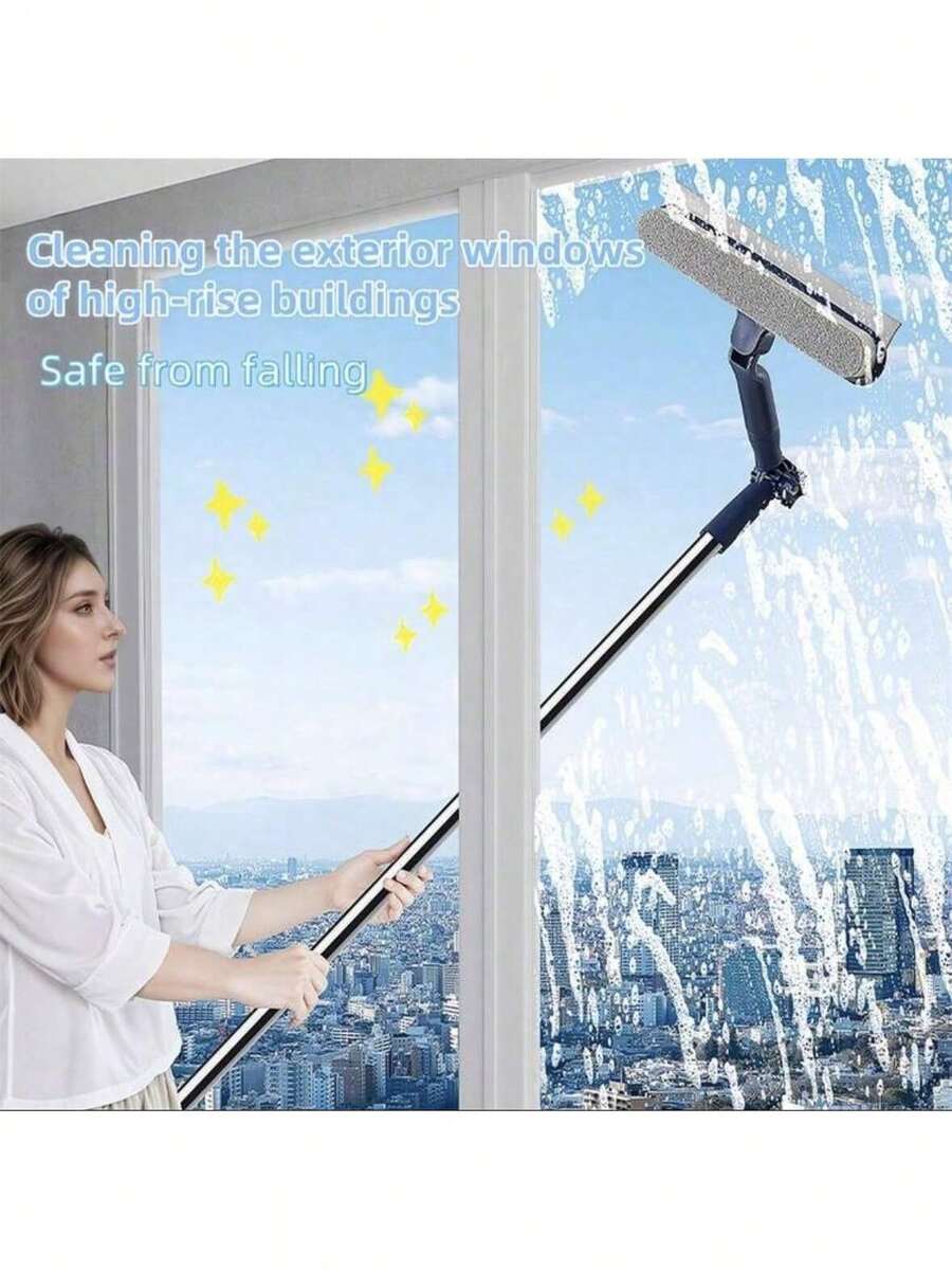 1pc 2-In-1 Telescopic Pole Glass Cleaner, 119.99cm Length, Adjustable Brush Head, Professional Window Cleaning From Floor To Ceiling, Easy To Use, Suitable For Indoor/Outdoor, Floor Glass, Plastic Material, No Power Required - Multicolor - View 1