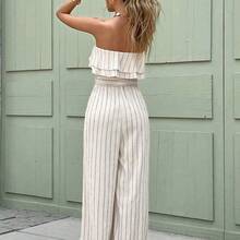 Women's Striped Ruffle Hem Bandeau Romper, Casual Vacation Style Summer Holiday Resort - Albaricoque - Ver 3