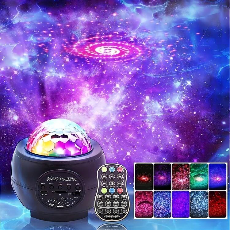星系投影夜燈，星空極光投影燈附音樂播放功能，適用於居家臥室、客廳裝飾、派對、露營、生日及節日裝飾、走廊天花板，氛圍燈 - USB plug-in version - 查看 2