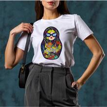 100% algodón puro, estampado dulce y fresco, adecuado para usar como prenda exterior, rejuvenecedor, corte holgado, estilizador, único, casual, cómodo, cuello redondo, manga corta. - Negro - Ver 3