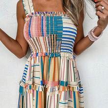 Women's Casual Loose Color Block Striped Sleeveless Slip Dress, Summer Vacation Elegant - Multicolor - Ver 4