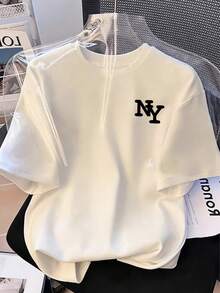 大尺碼女款夏季字母印花休閒簡約寬鬆日常舒適時尚圓領短袖大尺碼T恤上衣白色 - 白色 - 查看 1