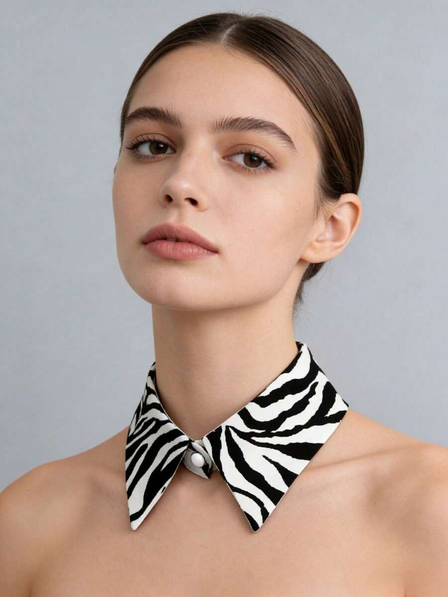 DA FEN QI MI MA 1pc Black & White Striped Detachable Decorative Shirt Collar, Versatile Fashion Collar Accessory
