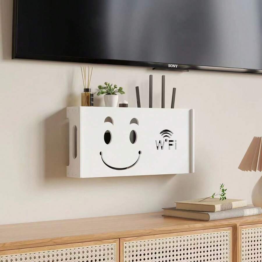 Kệ để đầu thu truyền hình treo tường không cần khoan, giá đựng router, kệ WiFi treo tường - Có chỗ chứa dây cáp, tản nhiệt. - trắng - Xem 1
