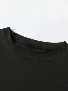 Camiseta de Verano para Mujer con Estampado de Crisantemo y Letras Inglesas, Cuello Redondo, Camisetas Gráficas, Tops para Mujer - Negro - Ver 3