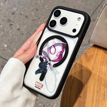 Miniso 漫威格紋蜘蛛人情侶款個性magsafe磁吸充電適用於iphone17promax/16pro/15/16plus/14/13/17air/17pro/15promax/12pro學生黨男款防摔保護套相容apple - 黑色 - 查看 2