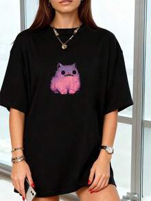 Camiseta gráfica de monstruo de gato kawaii pastel gótico anime estética gótica para hombres, mujeres y niños, camisetas gráficas, tops cortos para mujeres, conjuntos de verano para mujeres, tops de verano, camiseta - Blanco - Ver 1
