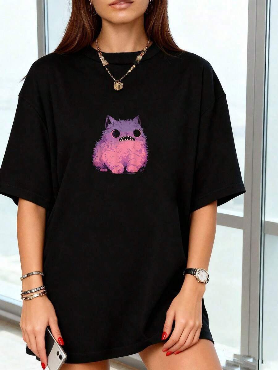 Camiseta gráfica de monstruo de gato kawaii pastel gótico anime estética gótica para hombres, mujeres y niños, camisetas gráficas, tops cortos para mujeres, conjuntos de verano para mujeres, tops de verano, camiseta - Blanco - Ver 1