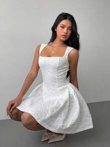 Vestido de verano blanco sin mangas, de unicolor, de largo midi, simple y casual para uso diario - Blanco - Ver 8