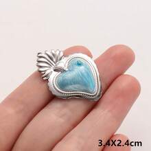 2pcs Pearlescent Blue Enamel Sacred Heart Pendant, 304 Stainless Steel Holy Heart Charm, Jewelry Making Supplies, Vintage Fashionable Charm For Necklace, Earrings, Bracelet, Handbag Personalization, PVD Plated, Unisex - Geometry - View 29