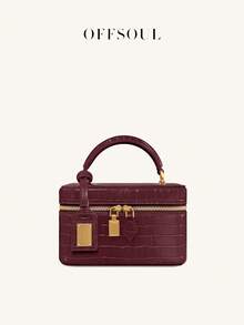 Vintage Textured Box Bag For Women, New High-End Handheld Crocodile Grain Lunch Box Bag, Versatile Commuter Shoulder Crossbody Bag For Office Ladies - Burgundy - View 7