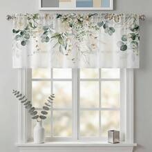 1 pièce Rideau translucide à motif d'eucalyptus vert aquarelle, rideau semi-transparent à imprimé végétal avec poche pour tringle, rideau en polyester léger, convient pour la chambre, le salon, la cuisine et la décoration de la maison - Vert acidulé - Voir 6