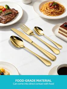 24pcs Stainless Steel Cutlery Set, Minimalist Style Tableware Set, Suitable For Kitchen, Hotel, Christmas Gift - - - View 3