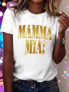 Ropa para el último día de clases de niñas y niños de 2026, 100% algodón, vibrante "¡Mamás Mías!"Camiseta con Estampado Estilo Disco, Camiseta Gráfica Retro con Brillo Arcoíris, Top Casual Perfecto para Fanáticos de la Música y Fiestas, Camisetas para Mujer, Tallas S-XXXL, Camiseta para Mujer, Ropa para Niñas, Ropa para Niños, Ropa para Hombres, Regalo Perfecto para el Último Día de Clases y el Día de la Bandera Haitiana, Día Mundial del Medio Ambiente, Día del Padre, Ropa a Juego para Padres e Hijos. - Blanco - Ver 8