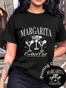 Nueva llegada 2026: camiseta de manga corta con cuello redondo para mujer. Hecho de 100% algodón puro con un corte holgado. Diseño casual y versátil con estampados, una prenda esencial en el armario. Perfecto para el transporte diario, citas informales y moda urbana. - Negro - Ver 2