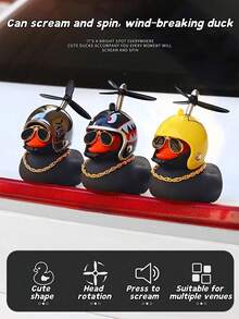 可愛黑黃鴨子車飾 - 附竹葉槳與發聲功能，適用於頭盔、摩托車、自行車和汽車，由高品質 ABS 塑料和柔軟矽膠製成，超級可愛設計，耐風橡皮鴨車飾，鴨子頭盔汽車內飾裝飾 - A - 查看 6
