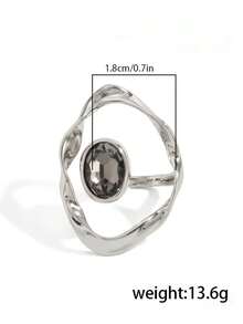 1 chiếc nhẫn trang sức, gồm một chiếc nhẫn lớn màu xám đính đá Cubic Zirconia tổng hợp, chiếc nhẫn đeo tay quyến rũ với thiết kế xoắn hình học, món trang sức nổi bật dễ đeo dành cho phụ nữ. - Bạc - Xem 7