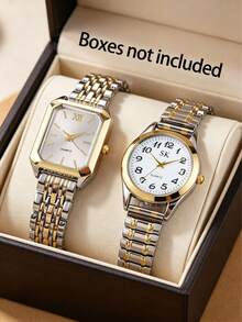 2Pcs Elegant Minimalist Quartz Watch Set With Elastic Strap, For Daily Festival Party, Nice Gift For Children - Multicolor - View 3
