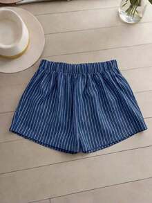 Conjunto de 2 piezas de mujer tejido a rayas de estilo elegante para el verano - Azul marino - Ver 6