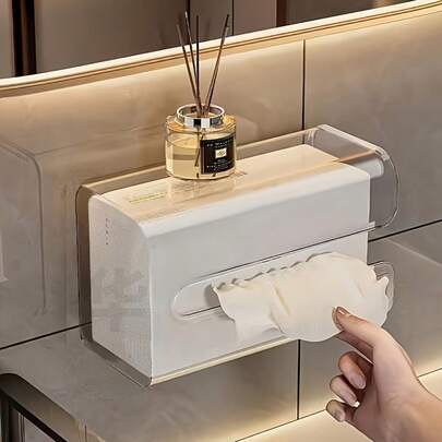 1pc Transparent Modern Tissue Box, Open Design Suitable For Bathroom, Kitchen, Office, Living Room Storage, Minimalist Desk Organizer, Compatible With Various Decor Styles, Durable Plastic Material