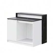 Kitchen Island, Kitchen Island With Bar Counter, Kitchen Table & Bar Counter, Multifunctional Kitchen Table, With Pet Resting Area, For Kitchen & Dining Room, White + Black Marble Look, 120*80*100cm - Black and White - View 11