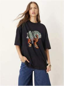 Artículo de moda en , 100% algodón, nuevo diseño 2026, camiseta estampada de verano de manga corta y corte holgado. - Blanco - Ver 1