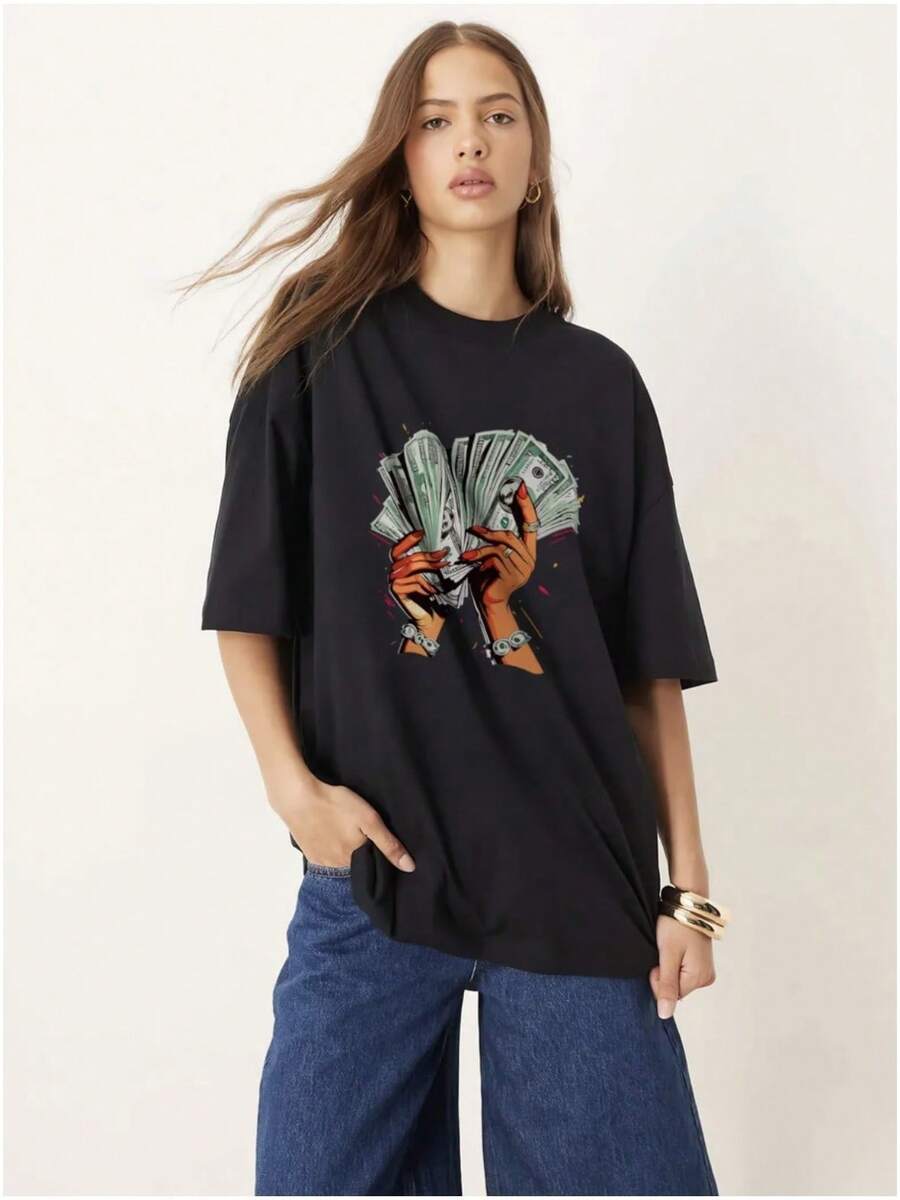 Artículo de moda en , 100% algodón, nuevo diseño 2026, camiseta estampada de verano de manga corta y corte holgado. - Blanco - Ver 1