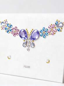1 pieza Joya facial Pegatina - Pegatina de Rhinestone de mariposa soñadora, Gemas faciales autoadhesivas, Pegatina de maquillaje de escenario. Adecuado para salidas de primavera/verano, festivales de música, fiestas, artículo esencial de maquillaje dulce y picante - Multicolor - Ver 9