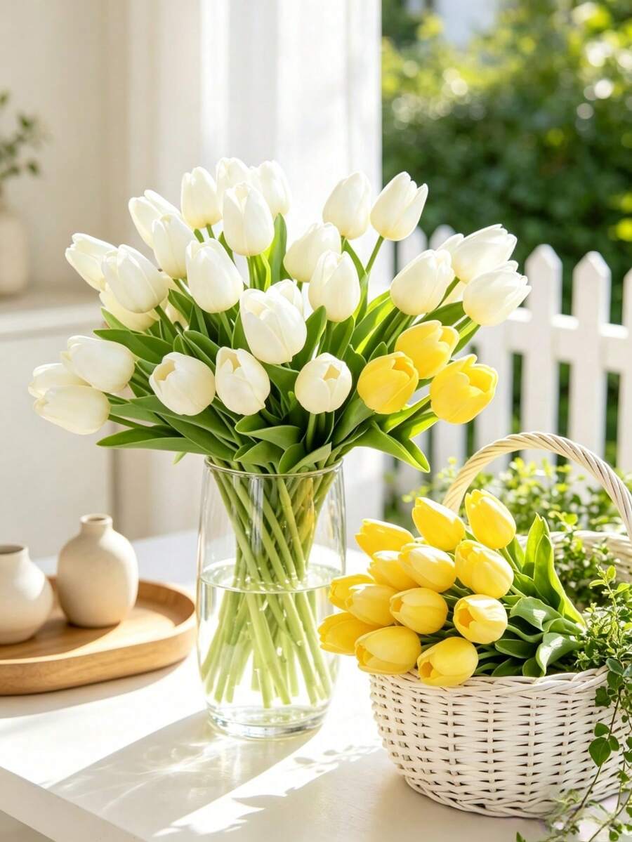 1pc/5pcs/10pcs Artificial Pink Tulip, Suitable For Home Decor, Valentine's Day Gift, Hotel, Party, Wedding, Desktop Decoration, Odorless, Decorative Artificial Plant, Ideal Choice To Create Atmosphere, Applicable For Living Room Decor, Balcony Decor, Valentine's Day Gift, Best Mother's Day Gift - Multicolor - View 1
