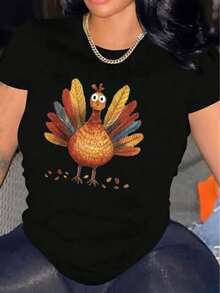 Camiseta Casual de Manga Corta para Mujer 1 pieza 100% Algodón Grueso - Cómoda Cuello Redondo, Tops Tees Suaves y Adorables - Negro - Ver 1