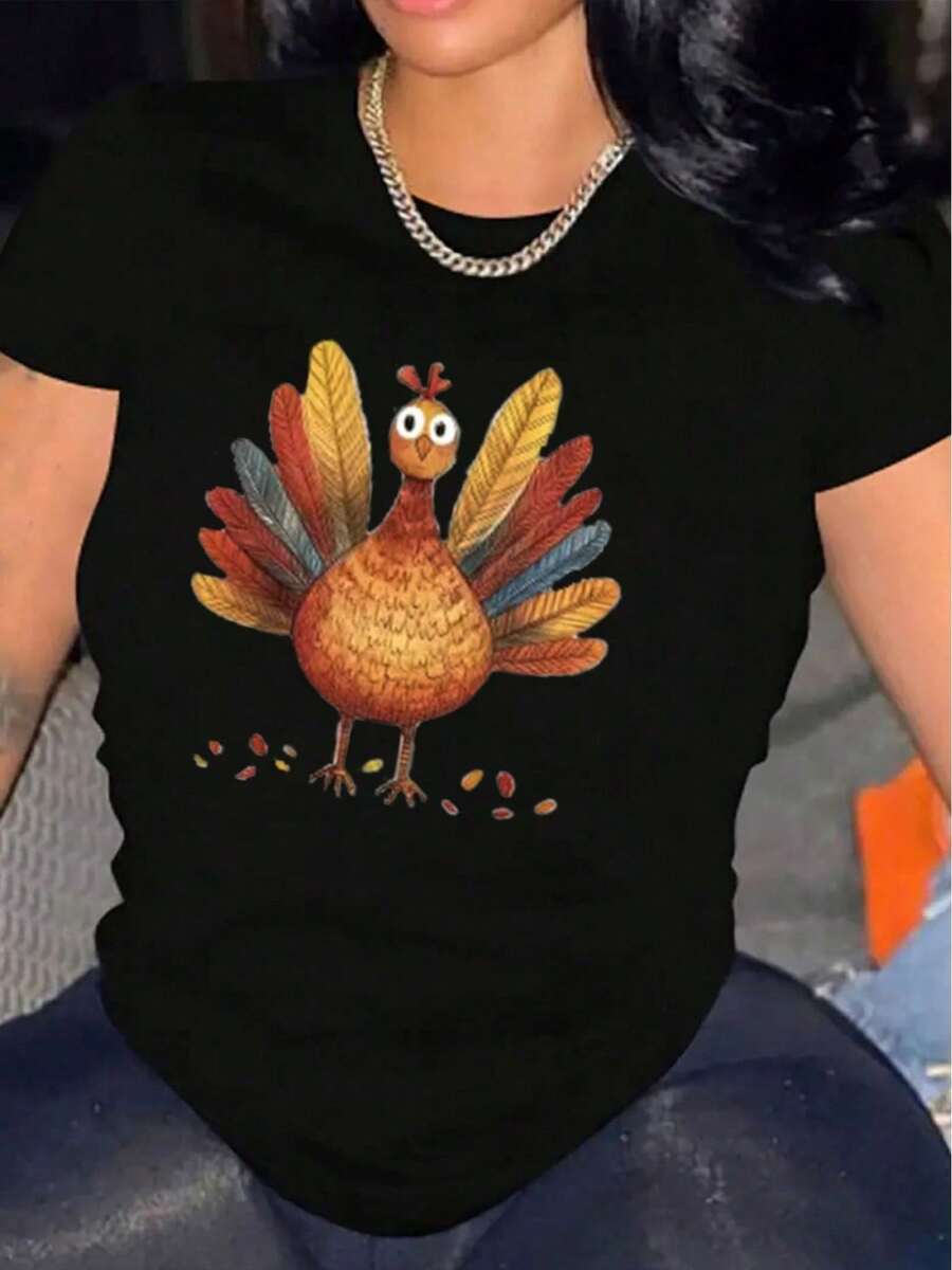 Camiseta Casual de Manga Corta para Mujer 1 pieza 100% Algodón Grueso - Cómoda Cuello Redondo, Tops Tees Suaves y Adorables - Negro - Ver 1