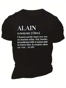 Alain Men's Graphic Tee - Black Casual Summer T-Shirt With White Text, Super Sexy With Endless Virility, Humble, Incredibly Charming, And Full Of Good Ideas. The Only Reason For ALAIN Design, This Everyday Graphic Tee Features Fun Graphics, A Comfortable, Loose Fit, And Is Perfect For Summer. - Back - View 6