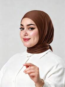 1pc Instant Triangle Hijab, All-In-One Tie-Up Design, Quick Wrap Without Slipping, No Undercap Needed, Suitable For Daily Wear, Prayer, And Outings - Chocolate Brown - View 3
