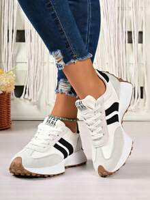 Women's White Casual Sneakers, Low-Top, Lightweight, Non-Slip, Wear-Resistant, Low Heel, Round Toe, Breathable, Lace-Up, Suitable For Outdoor Sports, Spring/Autumn - trắng - Xem 1