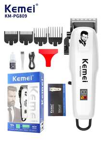 Kemei Máy cắt tóc điện gia dụng KM-PG809A, điều chỉnh 5 tốc độ, màn hình thông minh, sạc nhanh USB, pin bền lâu, máy tỉa tóc và râu, động cơ tốc độ cao, lưỡi dao R-Type thân thiện với da, 1 chiếc - trắng - Xem 13