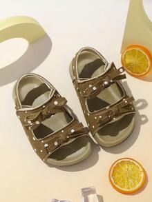 1 Pair Kids Summer New Thick Sole Children Sandals, Girls Open Toe Soft Bottom Casual Beach Shoes - Khaki - View 7