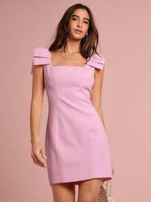 Vestido mini rosa con gran lazo en el hombro, sin mangas, estilo princesa, romántico para mujer, dulce y elegante para vacaciones, citas, fiestas, graduación, invitadas a bodas, vestido de fiesta, vestidos de verano para mujer, ropa de verano - Rosa - Ver 8