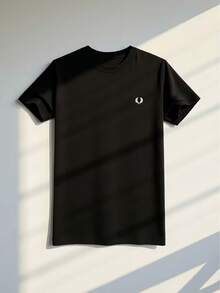 Maglietta con motivo minimalista - Maglietta casual stile street con girocollo nero - Top traspirante per uso quotidiano in estate - Nero - Visualizzare 6