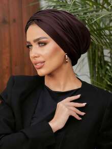 1pc Women's Classic Solid Color Chemo Turban, High Elasticity Pleated Design, Anti-Slip Breathable Headwrap, Multilayer Pleated Style For Hijab, Soft Comfortable Viscose Knit Fabric, Suitable For Daily Wear - Multicolor - View 22