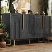 The Black Sideboard (152 X 40 X 75 Cm) Features A Unique Geometric Design And Golden Claw And Shape For Elegant Designs. - Black - 查看 1