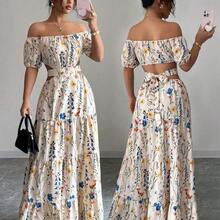 Elenzya 1pc Women's Backless Off Shoulder Strappy Elegant Long Dress - Burdeos - Ver 2