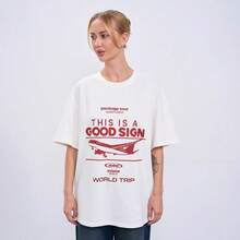 Camiseta de manga corta 100% algodón, estilo americano de otoño, moderna y cómoda de llevar, disimula las imperfecciones del cuerpo, top de moda hip-hop para mujer. - Negro - Ver 3