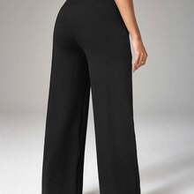 Dewbera Pantalones deportivos y de yoga para mujer con estampado de letras y cintura cruzada - Gris - Ver 3