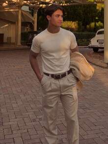 Men's Casual T-Shirt Slim Fit Basic Social Fashion - 白色 - 查看 5