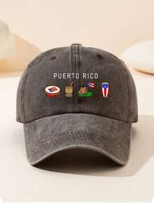 Women's Puerto Rico Style Graphic Print Baseball Cap, Vintage Washed Distressed Baseball Hat, Adjustable Outdoor Sun Protection Cap, Casual Hat For All Seasons, Truck Driver Cap, Youth Cap, Beach Hat, Soft And Comfortable (Multiple Color Options) Suitable For Daily Use And Sports,Holiday,Travel - Puerto Rico Style 2 - View 9