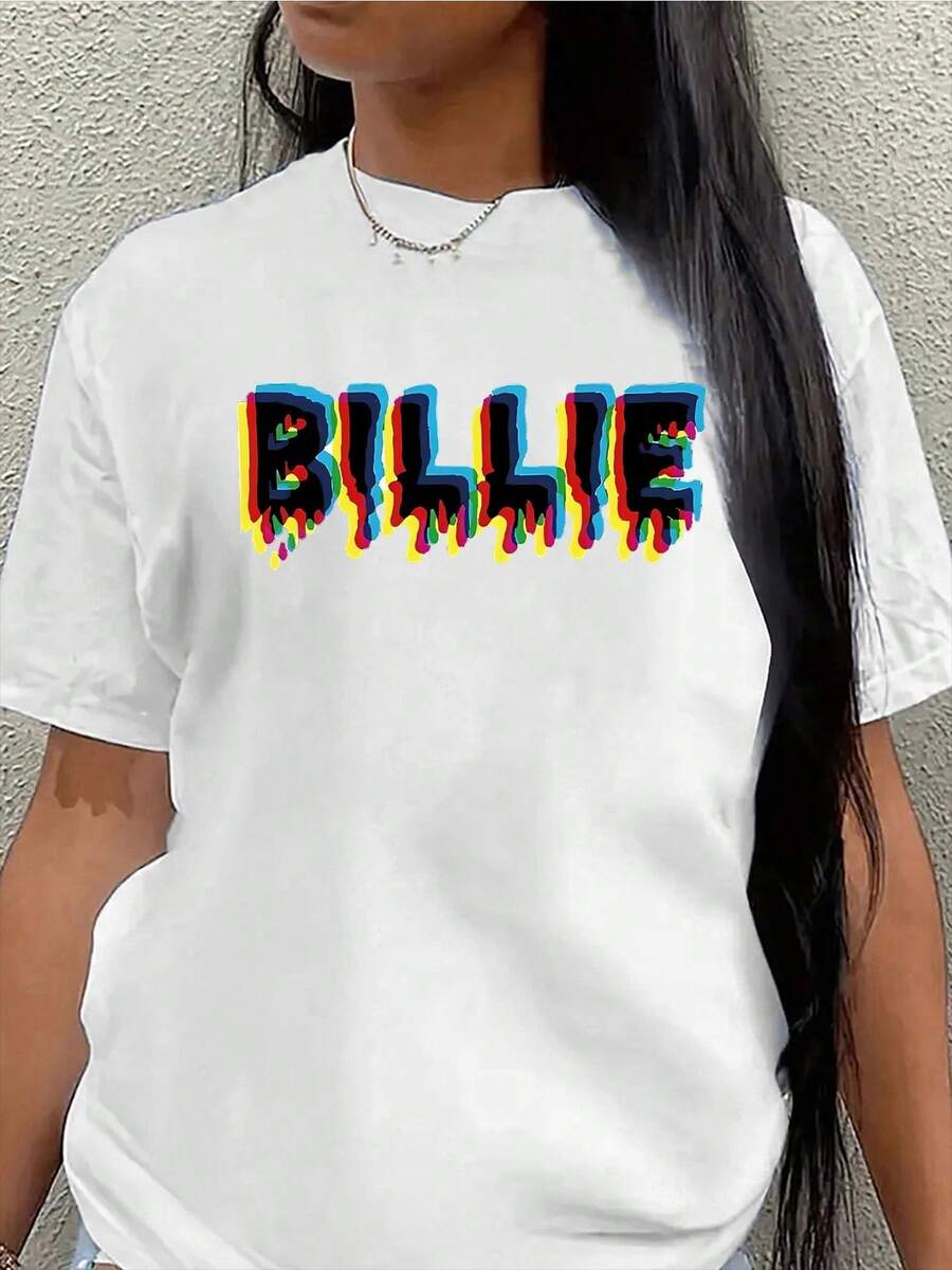 Camiseta de manga corta ligera y duradera con un gráfico vibrante de BILLIE, perfectara salidas casuales en casa, restaurantes o al e , que ofrece un uste cómodo para uso diario.