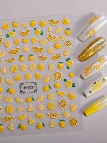 1 Peça Adesivos de Unhas 5D de Limão, Decalques de Frutas em Gelatina com Relevo de Verão Perfeitos para DIY em Casa de Mulheres - Amarelo - Visão 5