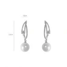 3-Row CZ Curved Pearl Drop Earrings | Luxury Bridal Earrings | Formal Occasion Jewelry For Women,Jewellery,Accessories - Silver - View 4