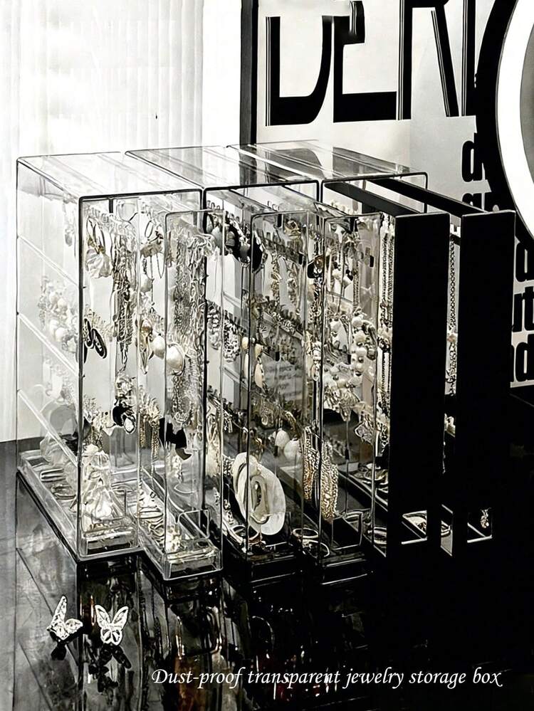1pc Acrylic Transparent Jewelry Storage Box, Earring Necklace Bracelet Display Stand For Bedroom Vanity Desk - Clear - View 11