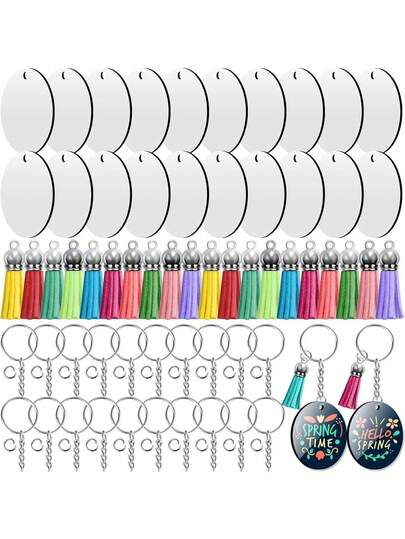 30 bộ móc khóa acrylic tua rua tự làm sáng tạo, mặt dây chuyền hình phôi thai đôi, bộ móc khóa đa dạng hình ảnh.